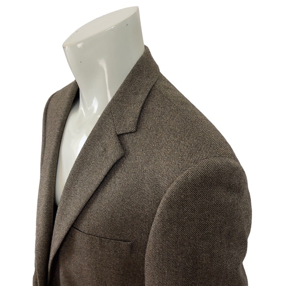 Andrew Fezza Brown Tweed Patch Elbow Blazer Wool Silk Nylon Blend Mens 44L - Picture 8 of 15